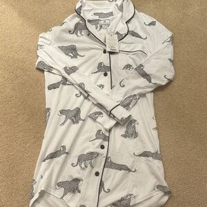 Leopard Print Women's Pajama Shirt - White